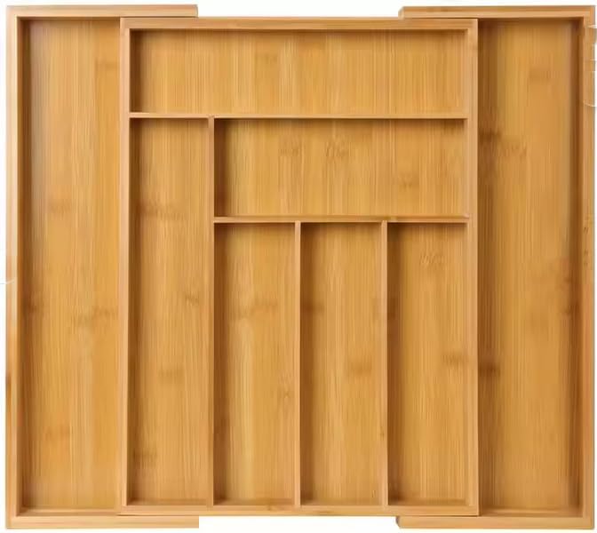 Bamboo Kitchen Drawer Organizer Expandable Silverware Organizer Tray, Adjustable Utensil Organizer for Kitchen Drawers, Deep Compartment Wooden Cutlery & Flatware Storage, Fits 13-19.6 Inch Drawers by Unknown