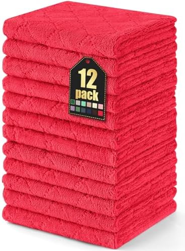 Homaxy 12 Pack Super Soft Absorbent Dish Cloths, 13" x 19", Red by Homaxy
