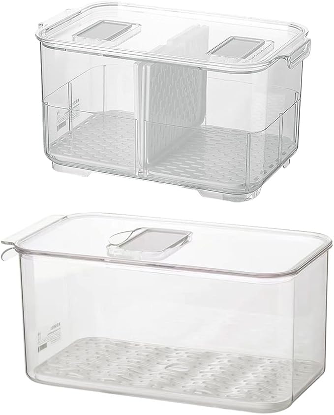 SANNO Fridge Produce Saver Stackable Refrigerator Organizer Keeper with Lids and Removable Drain Tray for Veggie, Berry, Fruits and Vegetables,Pack of 2 by SANNO
