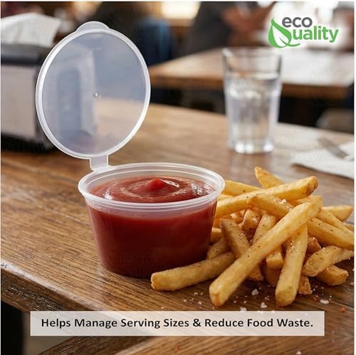 EcoQuality 4.5 Oz Leak Proof Portion Cups with Lids - Plastic Condiment Souffle Containers with Attached Hinged Lid - Perfect for Sauce Cup, Sample Cup, Slime Cup, Jello Shot Cups with Lids - Image 7