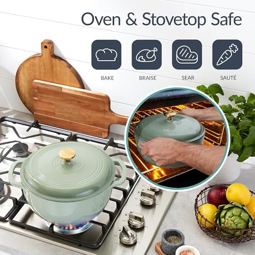 Best Choice Products 6-Piece Cast Iron Cookware Set, Ceramic Coated 6Qt Dutch Oven, 2Qt Skillet W/Lid, 10" Grill Pan W/Press, Non-toxic, Heavy Duty, Gas/Induction Compatible, PFAS Free - Sage - Image 6