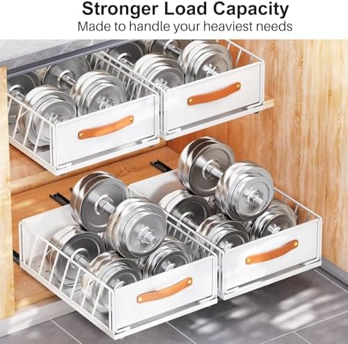 Pull out Cabinet Organizer,Heavy Duty Slide out Pantry Shelves Drawer Storage with Adhesive Nano Film,Sliding Mesh Cabinet Basket with Handle for Kitchen, Bathroom, Home, 15.8"W X 21"D X 6.2"H,White - Image 6