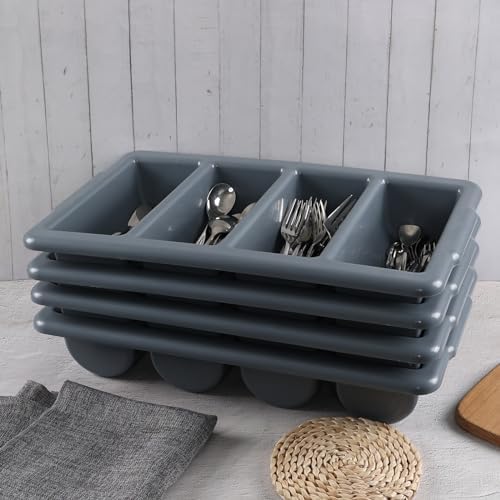 Obstnny 4-Pack 4-Compartment Plastic Commercial Cutlery Bin Trays | Silverware Organizer Bin - Image 6