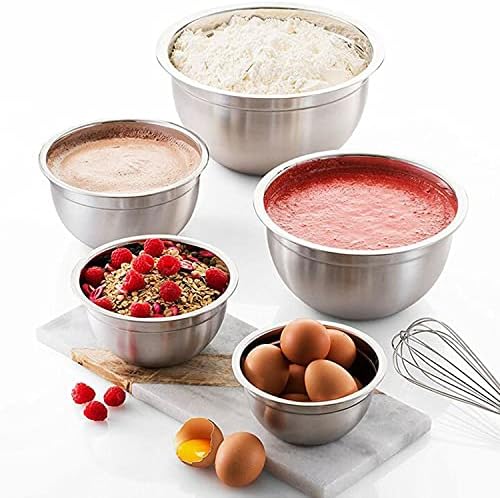 YBM HOME Deep Professional Stainless Steel Mixing Bowls (Set of 4) for Baking, Cooking, and Prepping, Stackable Nesting Bowls for Space Saving Storage, 1169-70-71-73set, silver, 1.5,3, 5, and 10 Quart - Image 3