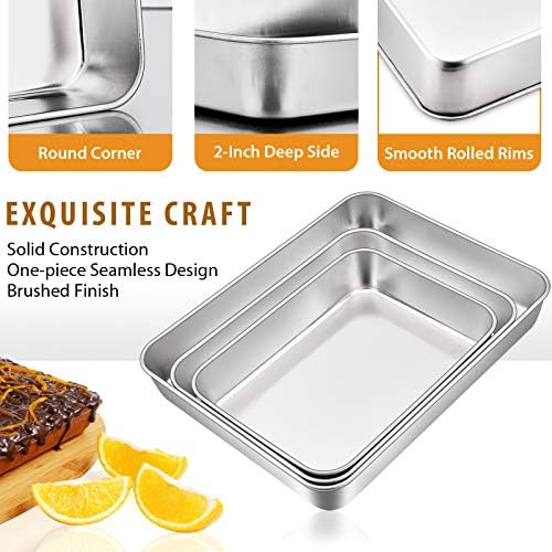 E-far 12.5/10.5/9.4Inch Baking Pans Set of 3 and 6/8/9Inch Square Cake Pan Set of 3, Stainless Steel Rectangle Sheet Cake Pan for Oven Cooking Cake Lasagna Brownie Casserole Cookie, Dishwasher Safe - Image 4