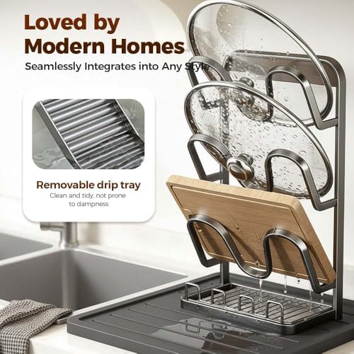 Kitchen Pot Lid Storage Rack, 2026 New Double-layer Rack, Multifunctional Lid Holder for Kitchen Countertop, Compact Pot Lid Stand for Home, Modern Kitchens Organizer for Families (White, Double) - Image 4