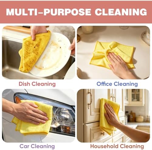 TEAWOO 10 PCS Yellow Microfiber Cleaning Cloths, Assorted Cleaning Rags - Image 5