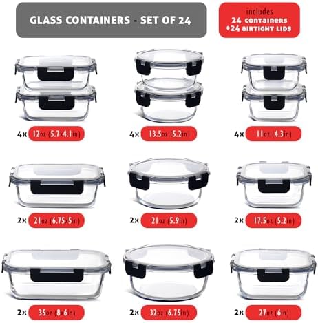 Nestl 48pc Glass Storage Containers with Lids, 24 Glass Food Storage Containers with 24 Airtight Lids for Pantry & Kitchen, Meal Prep Containers for Lunch, Oven Microwave & Dishwasher Safe, Black - Image 6