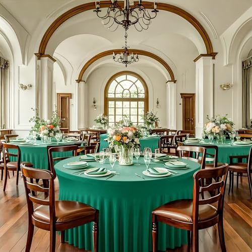 leegleri 6 Pack Emerald Spandex Round Tablecloths, Stretchy 120inch Fitted 5FT Table Cloths with Skirt for Wedding Party Dining Banquet - Image 5