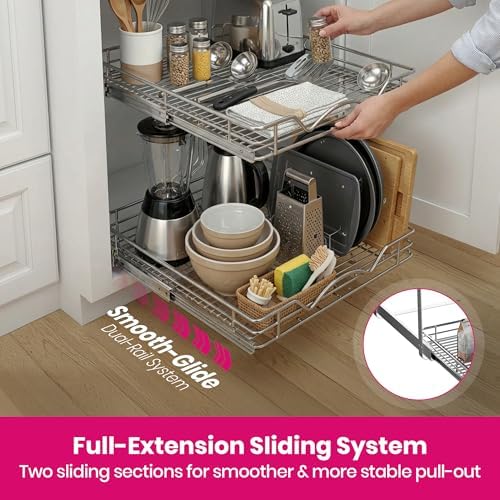 2-Tier Pull-Out Cabinet Organizer for Kitchen, 28"W x 21”D x 16.5"H - Image 5