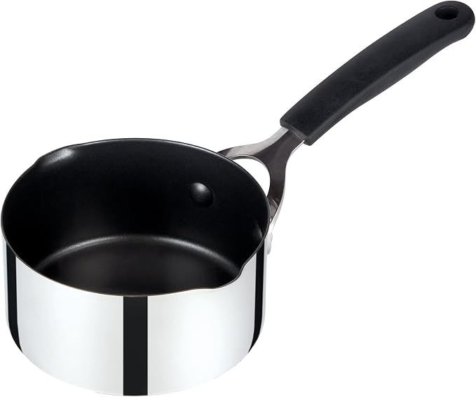 Prestige Made To Last Stainless Steel Milk Pan with Pouring Lip 14cm - Non Stick Milk Pan Induction Hob Suitable with Easy Grip Silicone Handles, Dishwasher Safe Cookware by Prestige