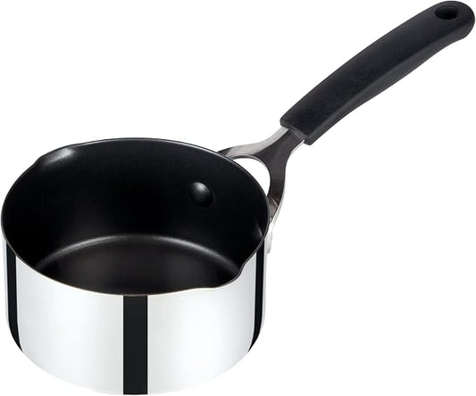 Prestige Made To Last Stainless Steel Milk Pan with Pouring Lip 14cm - Non Stick Milk Pan Induction Hob Suitable with Easy Grip Silicone Handles, Dishwasher Safe Cookware by Prestige