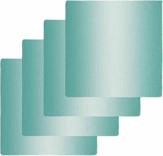 Ombre Turquoise Dish Towels Set, Waffle Weave Kitchen Towels Microfiber Towels Cleaning, Gradual Solid Contemporary Minimalist Color Soft Absorbent Dish Drying Towels Hand Towels 4 Pack 12x12 Inch by Unknown