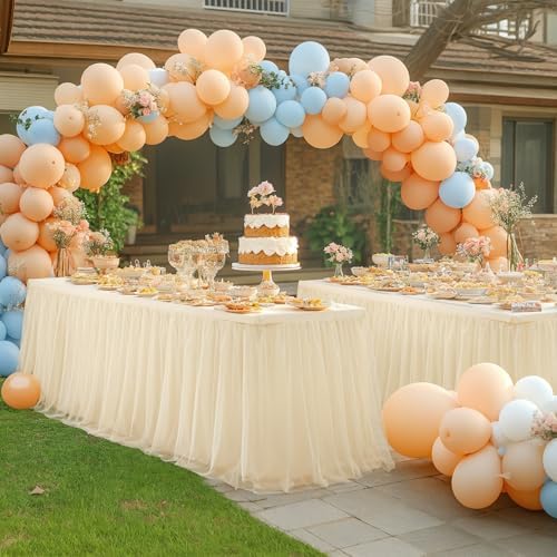 Champagne Tablecloth Rectangle Table Cover for 6 Foot Table, Champagne Tulle Table Skirt Rectangle Table 6ft Stretch Tulle Tablecloth Fitted Elastic Banquet Party Wedding Table Cloth for 6 Foot Table - Image 2