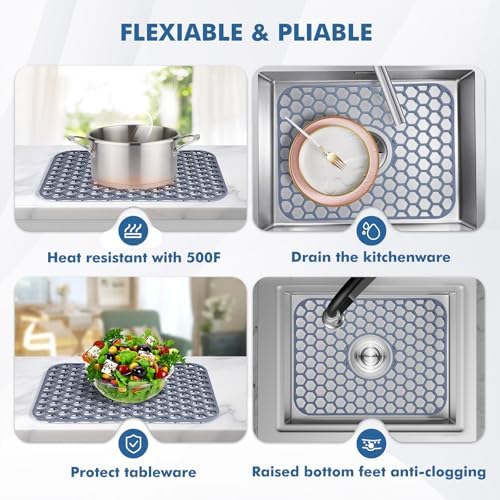 Bestjing Silicone Sink Protectors for Kitchen Sink-16.2"x12.5" Center Drain - Image 4