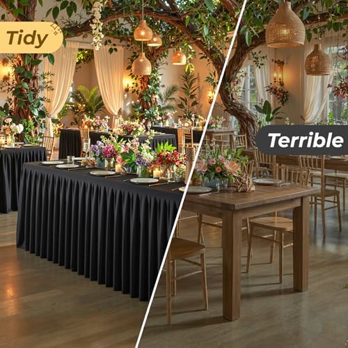 Black Polyester Table Cloths for Rectangle 6 Foot Tables, 6 Pack Wrinkle Free Tablecloths Stretchy Banquet Ruffle Fitted Table Cover Desk Skirt for Parties Wedding Birthday Baby Shower - Image 6