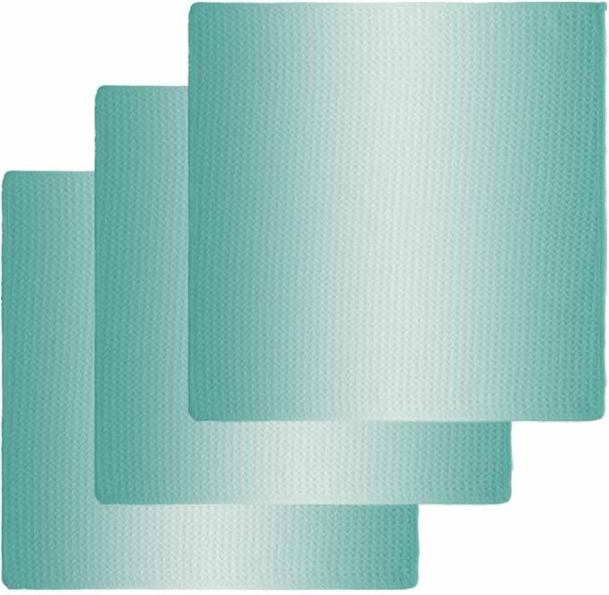Ombre Turquoise Dish Towels Set, Waffle Weave Kitchen Towels Microfiber Towels Cleaning, Gradual Solid Contemporary Minimalist Color Soft Absorbent Dish Drying Towels Hand Towels 3 Pack 12x12 Inch by Unknown