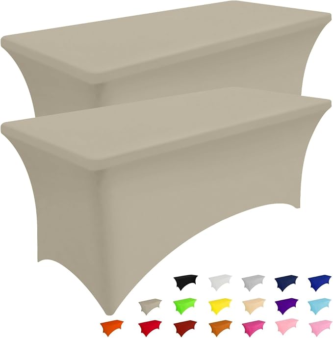 Smiry 2 Pack Spandex Table Cloth 4FT, Elastic Fitted Taupe Tablecloth by Smiry