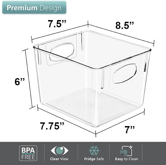 Sorbus Fridge Organizers and Storage, Clear Plastic Bins (Medium, 4 Pack) | Handled containers keep crafts, clothing and household supplies sorted across pantries, cabinets, refrigerators and closets. - Image 5