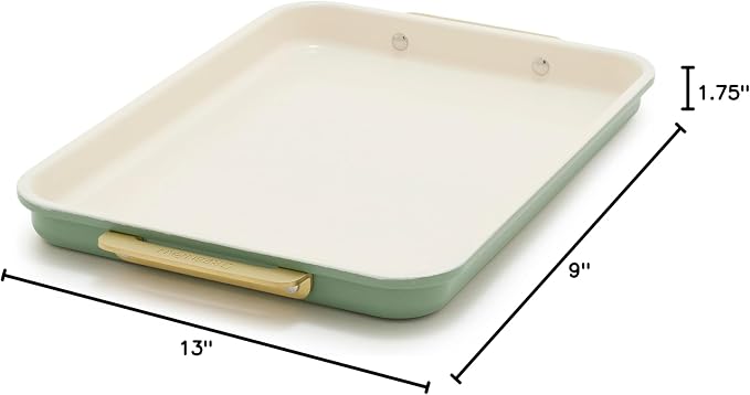 GreenPan Bakeware 13" x 9" Quarter Sheet Pan, Ceramic Nonstick Baking Pan, PFAS & BPA Free, Gold Handles, Durable Steel, Versatile & Space Saving Ovenware, Freezer to Oven Dish, Sage Green - Image 9