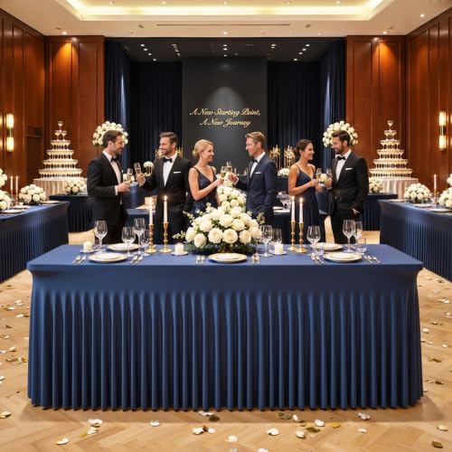 Besutolife Navy Blue Spandex Tablecloth for 6ft Rectangle Tables 1 Pack - Wrinkle-Resistant, Stretchable, Machine Washable - Perfect for Weddings Banquets Birthday Parties Events - Image 2
