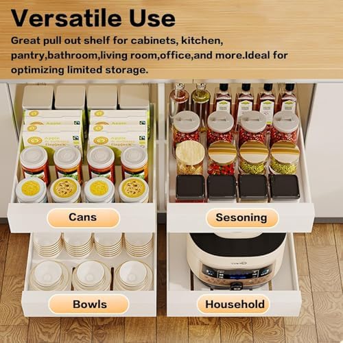bealy Pull Out Drawer for Cabinet 21in Deep,14" W x 21'' D x 3.1" H Carbon Steel Cabinet Drawers Slide Out, Pantry Storage Shelves with Nano Adhesive for Kitchen, Bathroom and Living Room - Image 3