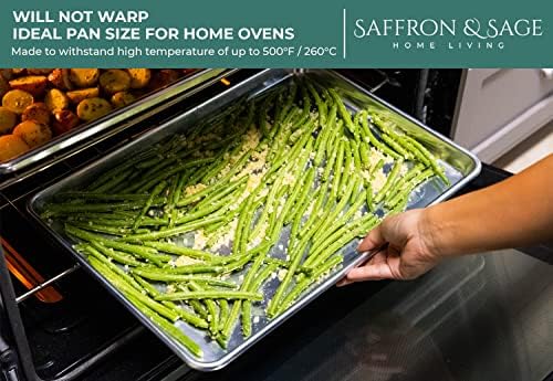 Commerical Quality Cookie Sheet Pan - 4 Pack Aluminum Half Sheet Baking Pan by Saffron & Sage Home Living - This 18x13 Baking Sheet Set is Rust & Warp Resistant, Heavy Duty, of Thick Gauge - Image 5