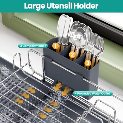 TOOLF Expandable Dish Drying Rack for Kitchen Counter, 16.7"-26.8", Gray - Image 6