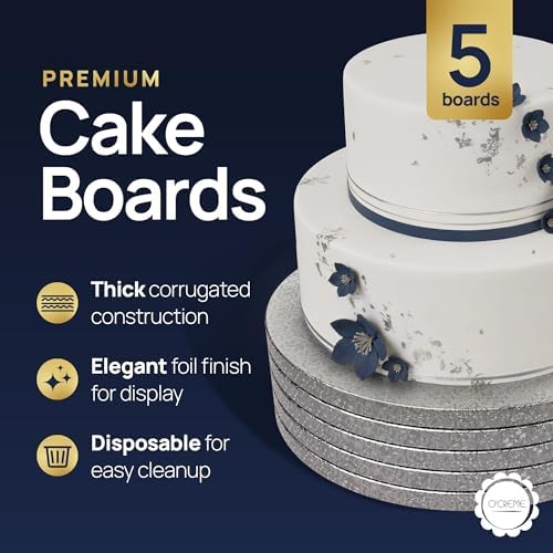 O'Creme Round Cake Drum Board, Silver Foil, 20 Inch, 1/2 Thick | Pack of 5 disposable, sturdy silver foil-covered circles with a decorative design, ideal for tiered and display cakes. - Image 2