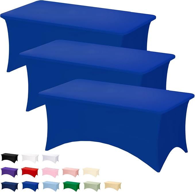 Fixwal 3 Pack 6FT Royal Blue Tablecloth Rectangle Spandex Table Cover by Fixwal
