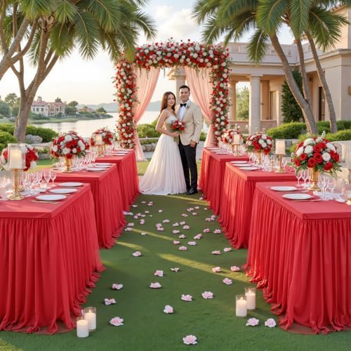 HB HBB MAGIC Red Table Cloths 6 Foot Rectangle Tulle Table Skirt Rectangle Tables 6ft Fitted Spandex Table Covers Stretch Elastic Banquet Wedding Baby Shower Birthday Party Table Cloths - Image 3