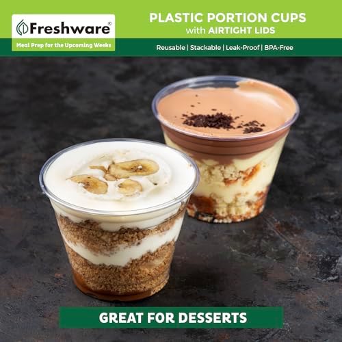 Freshware Plastic Portion Cups with Lids [5.5 Ounce, 200 Sets] Souffle Cups, Jello Shot Cups, Condiment Sauce Containers For Sampling, Sauce, Snack or Dressing - Image 4