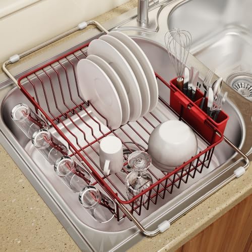 MAJALiS Red Dish Drying Rack Over The Sink with Utensil Holder by MAJALiS