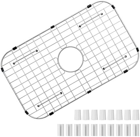GUUKIN Sink Protectors for Kitchen Sink Bottom, 26" x 14"Stainless Steel Sink Protector with Center Drain Hole, Sink Rack with Extra Replacement White Rubber Feet - Image 3