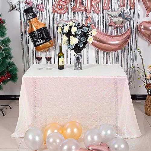 JYFLZQ Iridescent White Sequin Tablecloth 50x80 Inch Rectangle by JYFLZQ