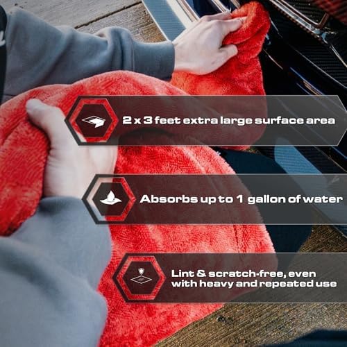Blackline Microfiber Car Drying Towel 24"x36", 1300GSM Twisted Loop - Image 3