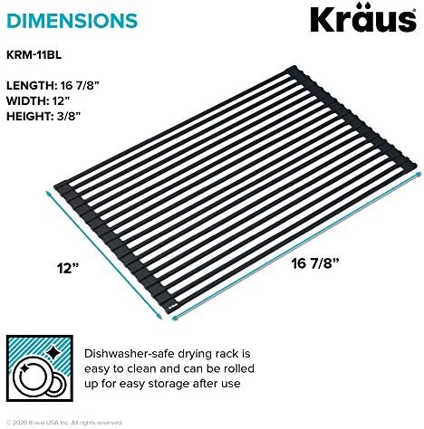Kraus Multipurpose Workstation Sink Roll-Up Dish Drying Rack, Colander and Trivet in Black, KRM-11BL (Pack of 2) - Image 5
