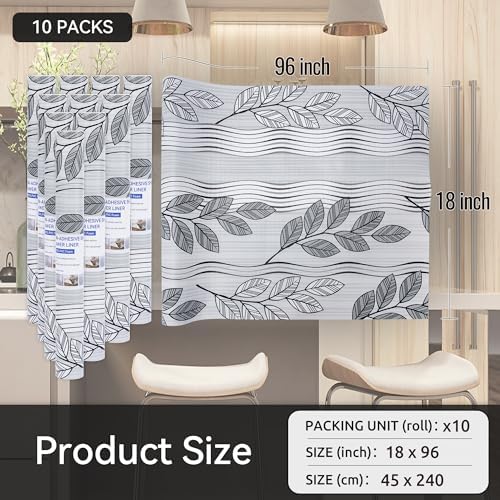 FIFTY FEET Grey Leaves Shelf Liner for Kitchen Cabinets, 18 x 96 Inch x 10 Roll Non Adhesive Non Slip Drawer Liner, Washable Cabinet Liner for Shelves & Drawers - Image 5