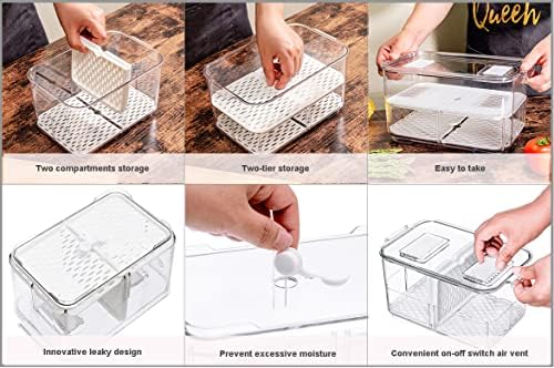 SANNO Fridge Produce Saver Storage Vegetable Fruit Containers Food Produce Saver Container Stackable Refrigerator Organizer Bins Fresh Keeper Drawers Organizer, Set of 4 - Image 2