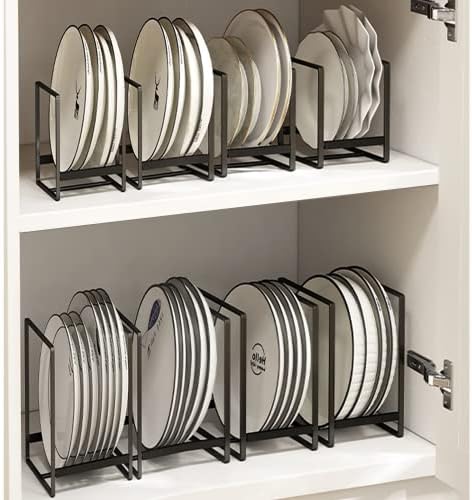4PCS Plate Holders Organizer, Metal Dish Storage Dying Display Rack for Cabinet, Counter and Cupboard, Black, 4 Small - Image 2