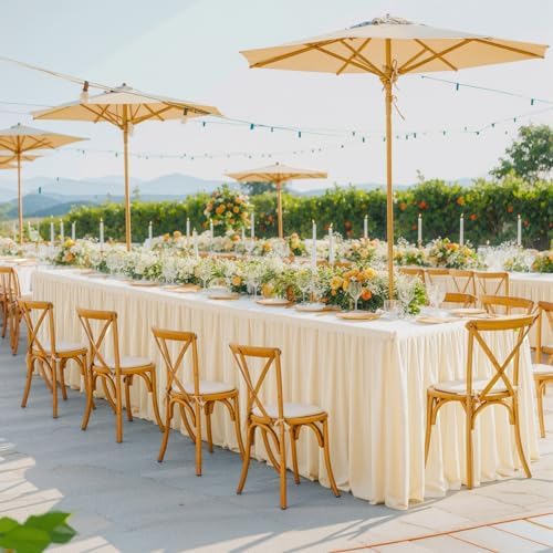 2 Pack Champagne Tablecloths for Rectangle Tables 8ft, Wrinkle Resistant Spandex Tablecover Fitted Stretch Table Cloth with Pleated Ruffle Table Skirts for Party Banquet Dining Birthday Wedding - Image 6