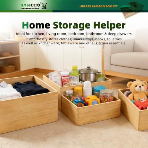 BAMOTTO CRAFTBAMBOO 3-Piece Bamboo Storage Box Set Stackable Organizer - Image 4