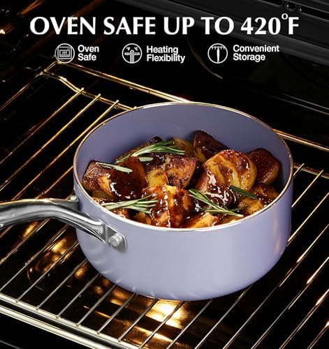 KOCH SYSTEME CS 4 QT Saucepan with Lid, 4 Quart Nonstick Ceramic Sauce pan with Stainless Steel Handle, Non-Toxic Cooking Pot, Induction Pot, Oven Safe, Compatible for All Stove Top, Gradient Purple - Image 4