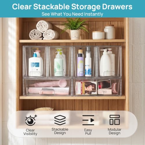 Vtopmart Clear Stackable Storage Drawers, 6 Pack Wide Tall Set - Image 3