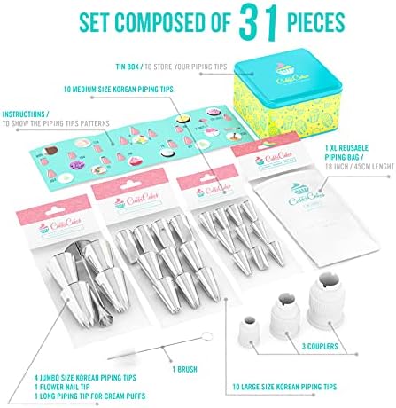 Professional Icing Tips Set (31pcs): Reusable Pastry Bag + 26 Extra Large Piping Tips + 3 couplers, for Decorating Cupcakes, Cakes & Churros - Piping Nozzles Kit Made in Korea & Japan - Image 2