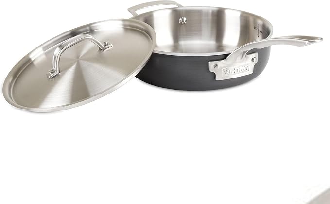 Viking Culinary 5-Ply Stainless Steel Cookware with Anodized Exterior and Aluminum Alloy Core Sauté Pan with Hard Anodized Exterior, 4 Quart, Silver (40021-0924) - Image 2