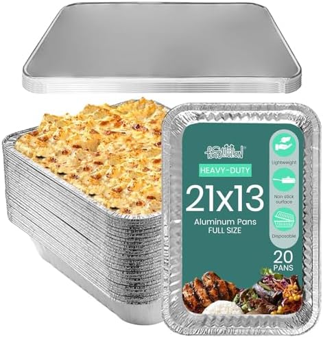 Full Size Large Aluminum Foil Pans (20 Pack) - Full Size Large 21x13 Tin Foil Pans with High Heat Conductivity - Disposable Cookware For Baking, Grilling, Cooking, Storing, Prepping by FUNSTITUTION