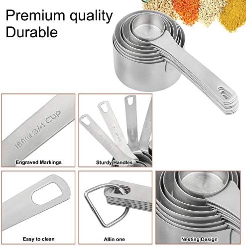 Measuring Cups Set, 18/8 Stainless Steel Measuring Cups for Dry & Liquid, Metal Measure Cups With Bonus Magnetic Conversion Chart for Kitchen & Baking - Image 3