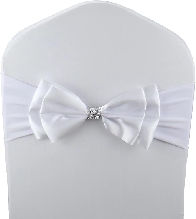 50 PCS Double Bows Stretch Chair Sashes, for Wedding Party Chair Cover Decoration, Spandex Stretch Chairs Bands (Pack of 50 White) by MYS+QiQi