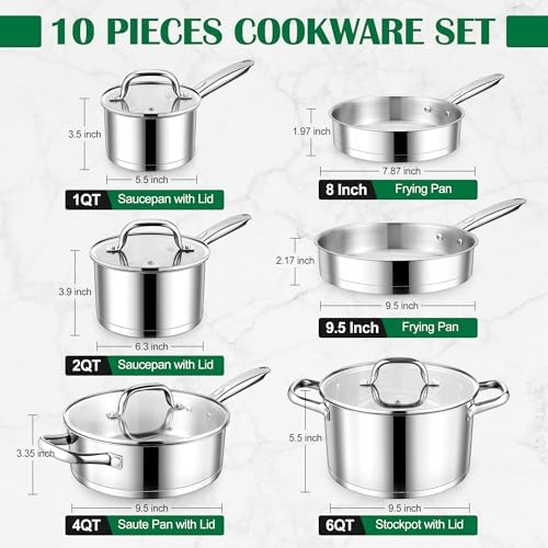 E-far Stainless Steel Cookware Set, 10-Piece Induction Pots and Pans Set - Image 2